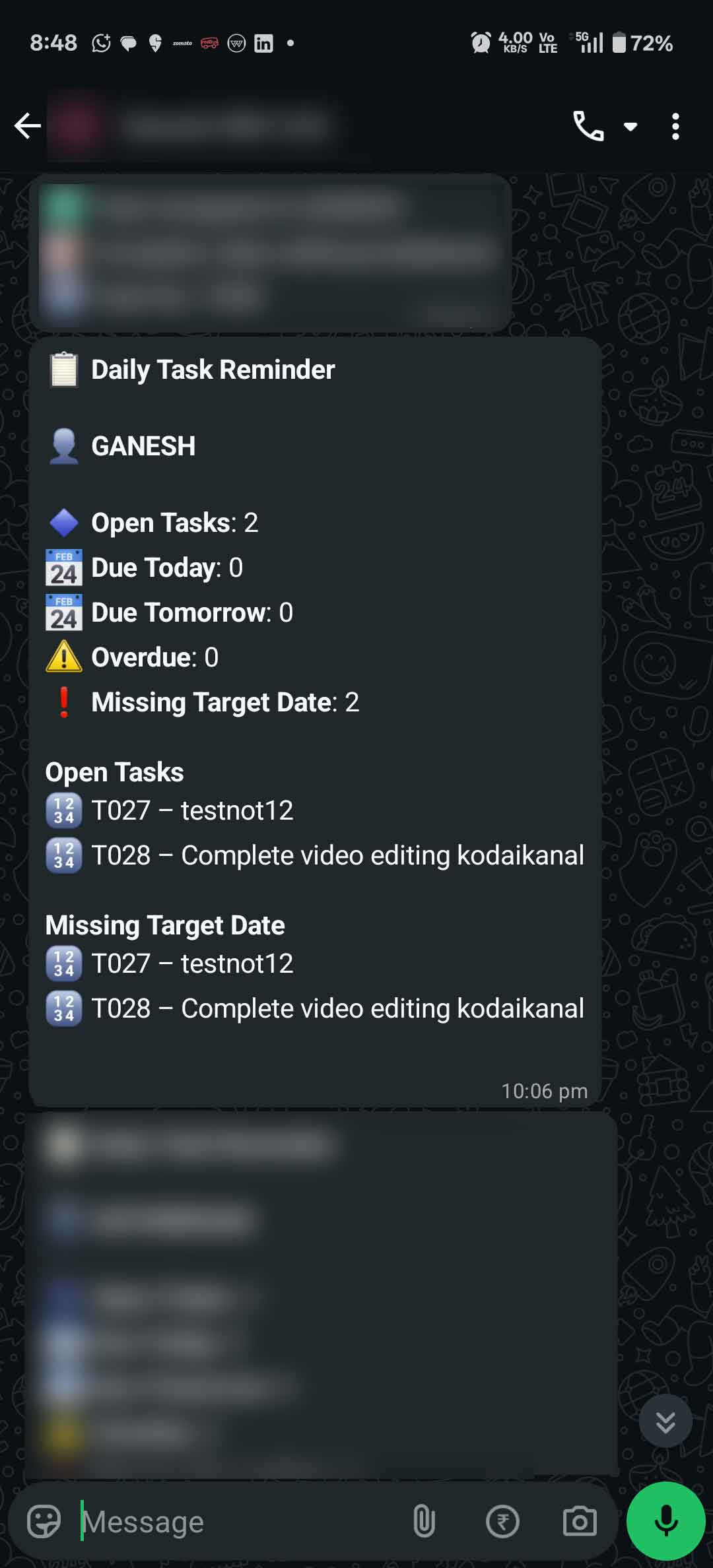 Daily reminders screenshot